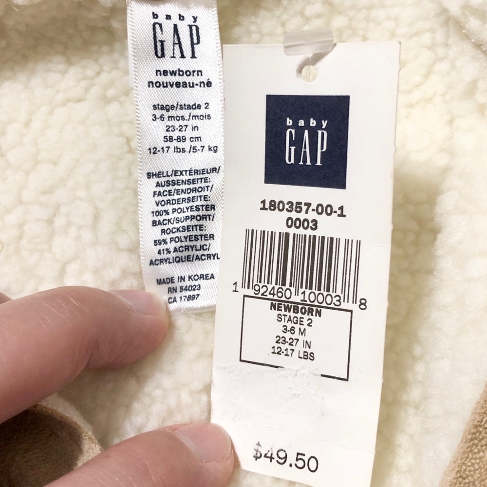 NWT - Vintage Baby Gap Faux Shearling Zip-Front Hooded Jacket w/Pockets- Newborn - Picture 11 of 13